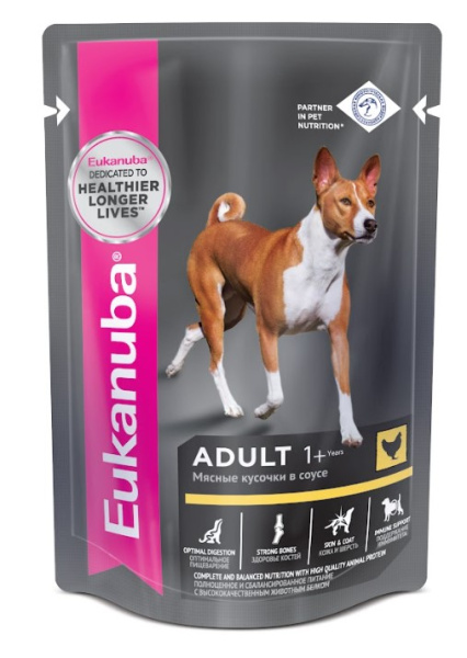 Пресервы для собак Влажный корм для собак Eukanuba Adult All Breed (курица в соусе)
