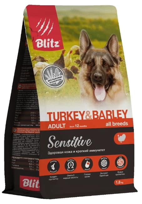 Каталог Сухой корм для собак Blitz Holistic Adult Dog All Breeds (индейка, ячмень) для собак