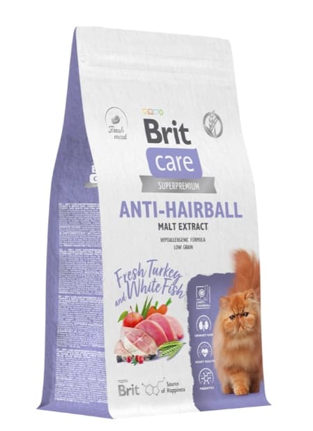 Сухой корм для кошек Brit Care Cat Anti-Hairball (рыба, индейка)
