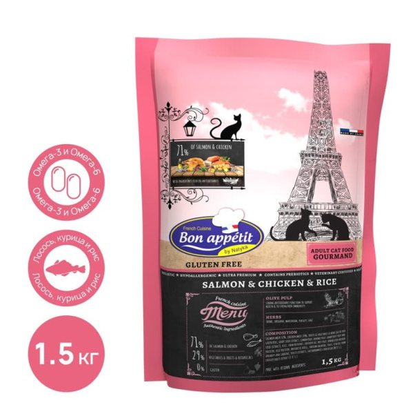 Еда для привередливого кота Bon Appetit CAT Adult Gourmand (лосось, курица)