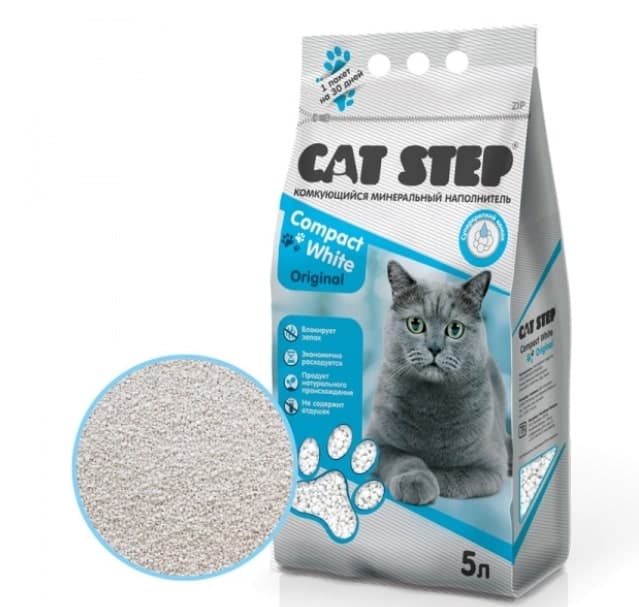 Наполнитель бентонитовый белый CAT STEP Compact White Original 5 л