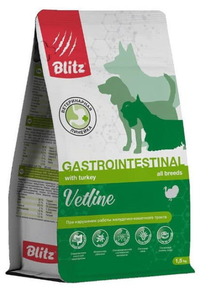 Каталог Сухой корм для собак BLITZ Dog Vetline Gastrointestinal (индейка) для собак