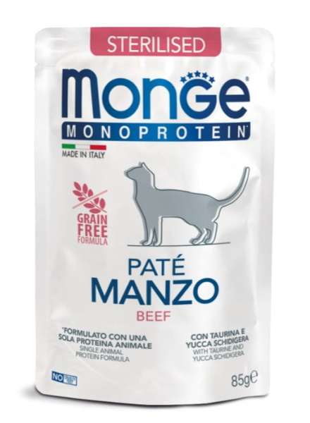 Влажная еда для кошек Monge Cat Monoprotein Sterilised (говядина)