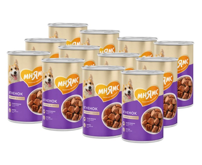 Влажный корм Мнямс Кусочки в соусе с ягненком для собак всех пород «КРАСИВАЯ ШЕРСТЬ»