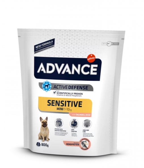 Еда для собак мини пород Сухой корм для собак Advance Dog Mini Sensitive (лосось)