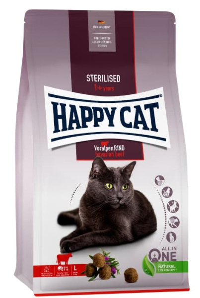 Сухой корм для кошек Happy Cat Sterilised VoralpenRind (говядина) сбалансированный корм для стерилизованного кота