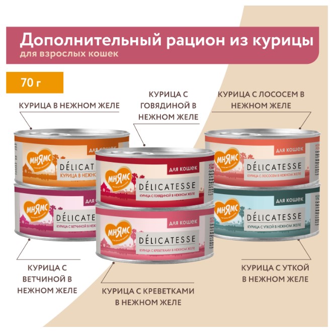 Влажный дополнительный корм Мнямс для кошек Тунец с дорадо в нежном желе