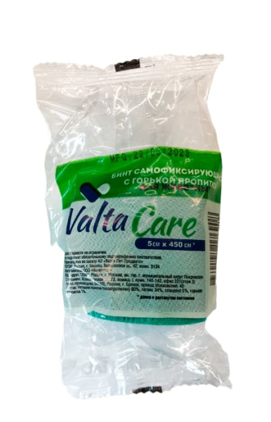 Бинт самофиксирующийся c горьким вкусом Valta Care Premium 5х450 см, зеленый