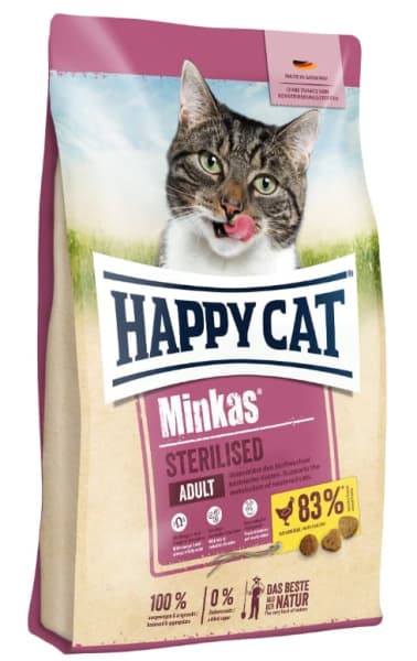 Сухой корм для кошек Happy Cat Minkas Sterilised (птица) полнорационный сухой корм для стерилизованных кошек