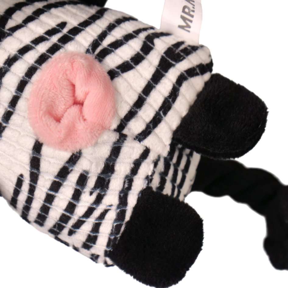 Игрушка Mr.Kranch для собак Зебра плюшевая с канатиками, пищалкой и карманом под лакомство 21 см