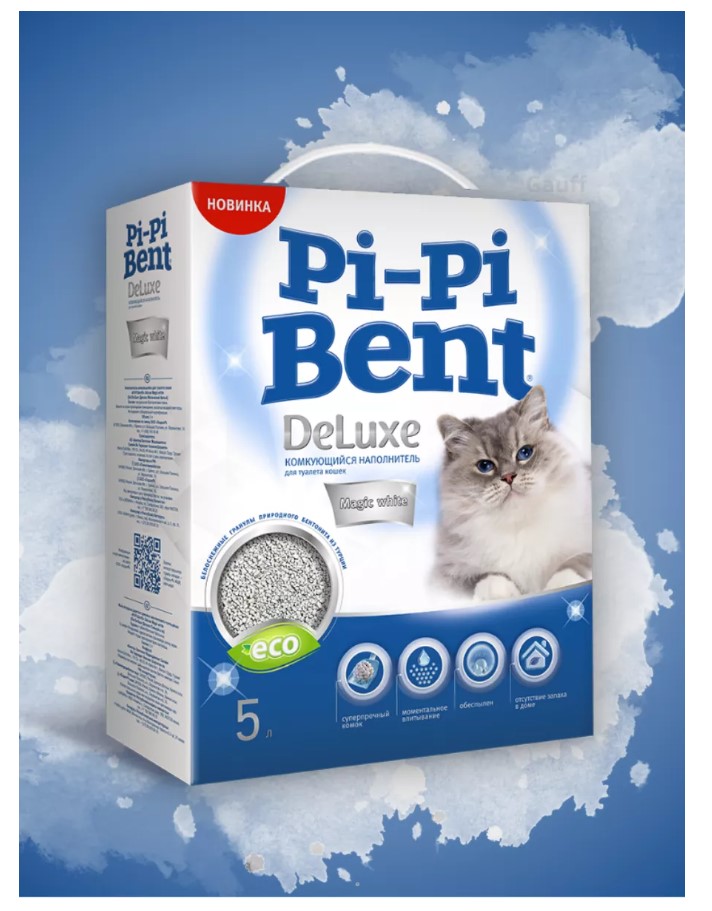 Наполнитель бентонитовый Pi-Pi-Bent Deluxe Magic White (без запаха) 5л.