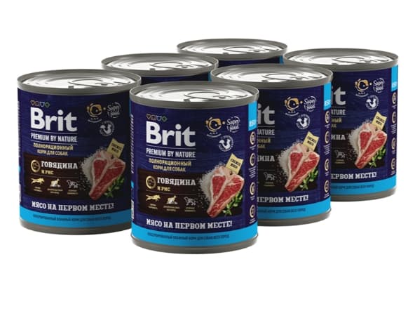 Корм для собак консервированный Консервы для собак Brit Premium by Nature Рис и говядина 850 гр