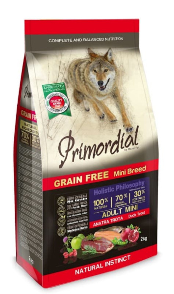 Каталог Сухой корм для собак Primordial Dog Mini Adult (форель, утка) для собак