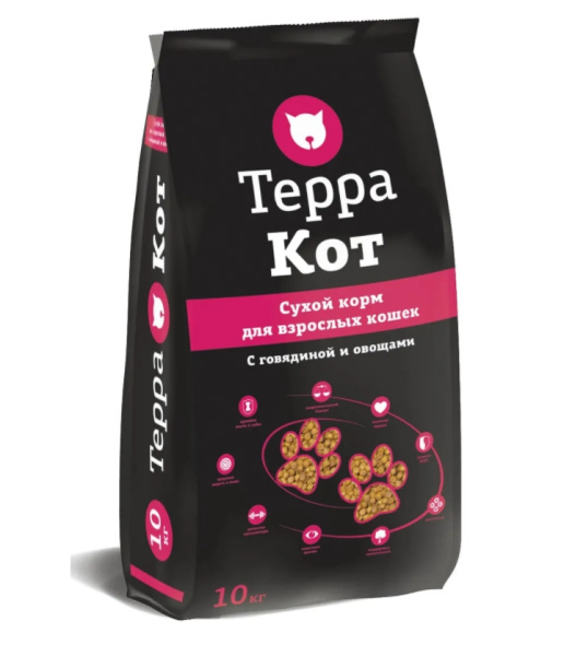 Терра Кот (говядина овощи) сбалансированный сухой корм для кошек