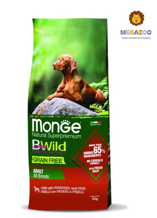 Питание для собак Monge Dog BWild GF Adult All Breeds (ягненок, картофель, горох)