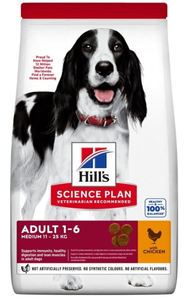 Пища для средних собак Сухой корм для собак Hill's Science Plan Adult Medium (курица)