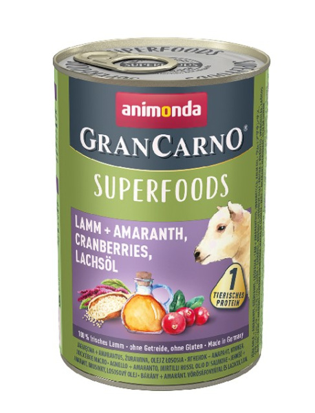 Полнорационный влажный корм Консервы для собак Animonda GranCarno Single Protein/Superfoods (ягненок, амарант) 400 гр