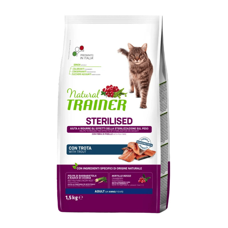 Сухой корм для кошек с чувствительным пищеварением Trainer Natural Adult Cat Sterilised (форель)