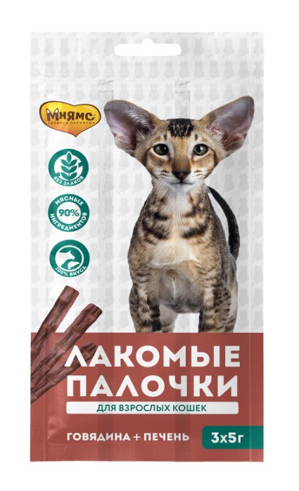 Лакомство Мнямс лакомые палочки 13,5 см для кошек с говядиной и печенью