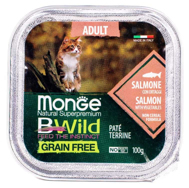 Влажная еда для кошек Monge Cat BWild Grain Free Codfish (лосось, овощи)