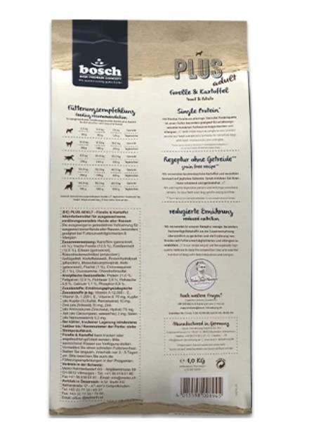 Каталог Сухой корм для собак Bosch Plus Adult (форель, картофель) для собак