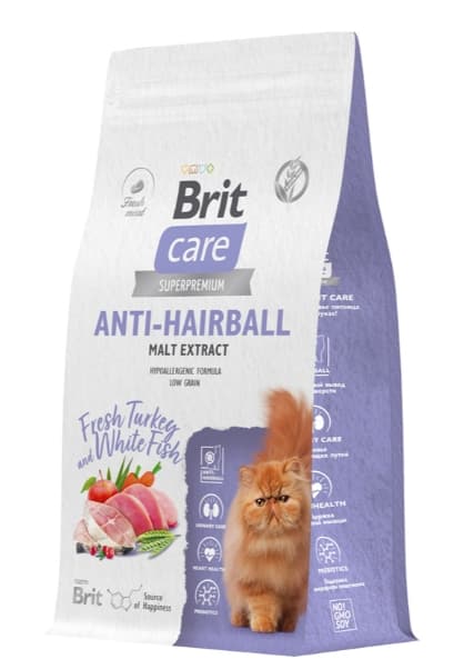 Сухой корм для кошек Brit Care Cat Anti-Hairball (рыба, индейка)