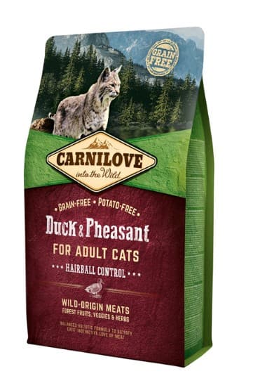 Сухой корм для кошек Carnilove Adult Cats Hairball Control (утка и фазан) корм без злаков для взрослых кошек 
