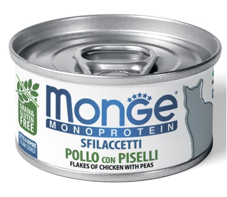 Монопротеиновая еда для кошек Monge Cat Monoprotein (мясные хлопья из курицы с горошком)