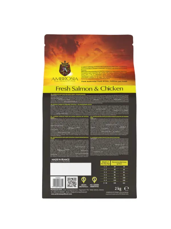 Еда для собак мини пород Сухой корм для собак Мини пород Ambrosia Grain Free Dog Adult Mini (лосось, курица)