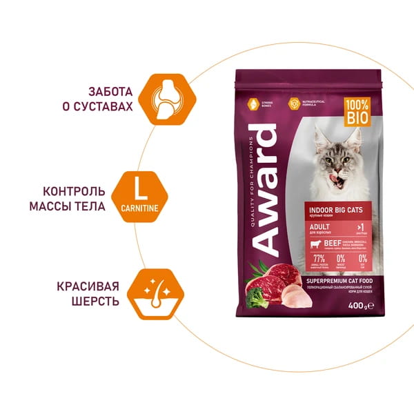 Рацион для кота Award Indoor Big Сats (говядина, курица)