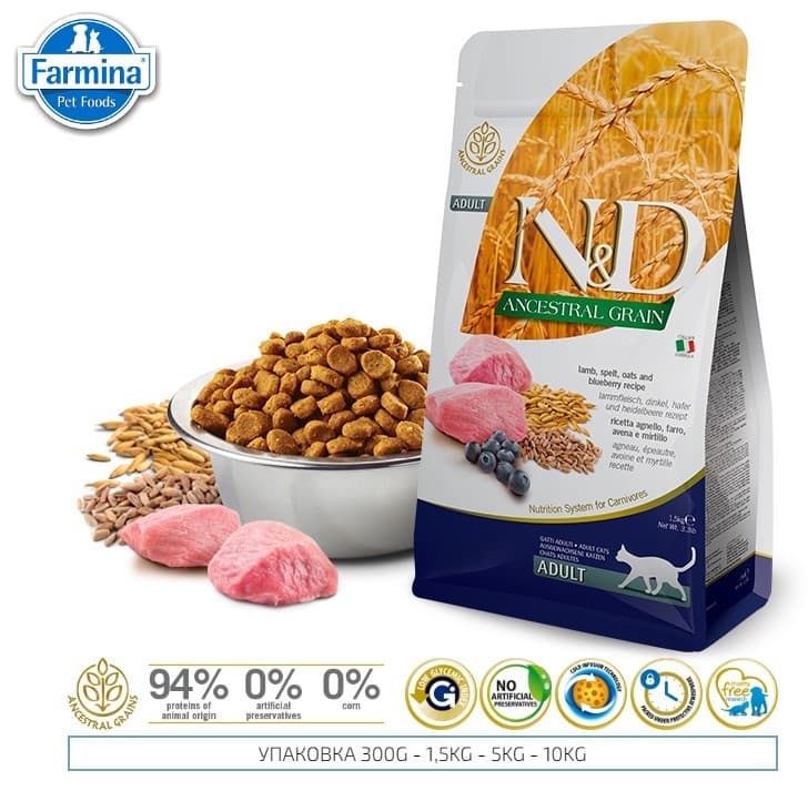 Сухой корм для кошек Farmina N&D Ancestral LG Cat Lamb & Blueberry Adult