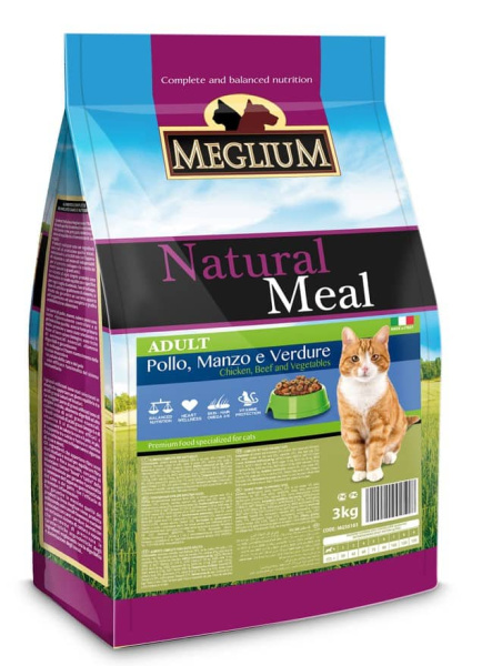 Пища для котов Сухой корм для кошек Meglium Adult Cat (курица, говядина, овощи)