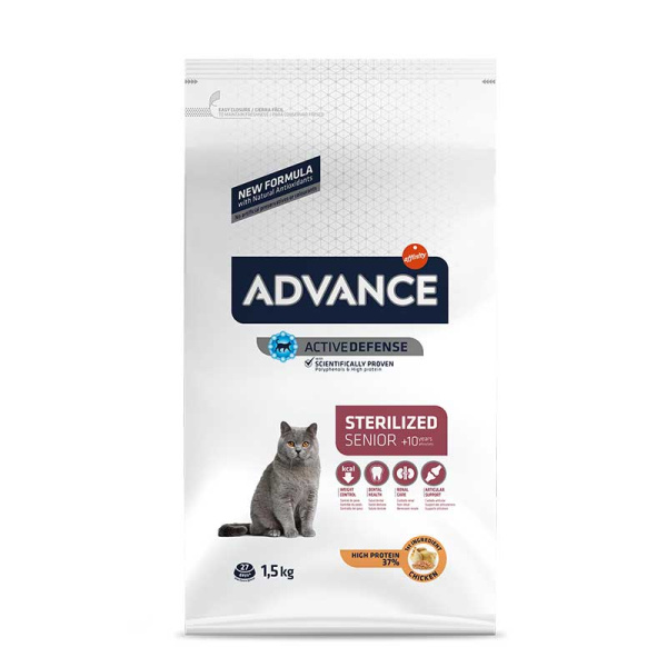 Пища для старых кошек Сухой корм для кошек Advance Cat Senior Sterilized (курица)