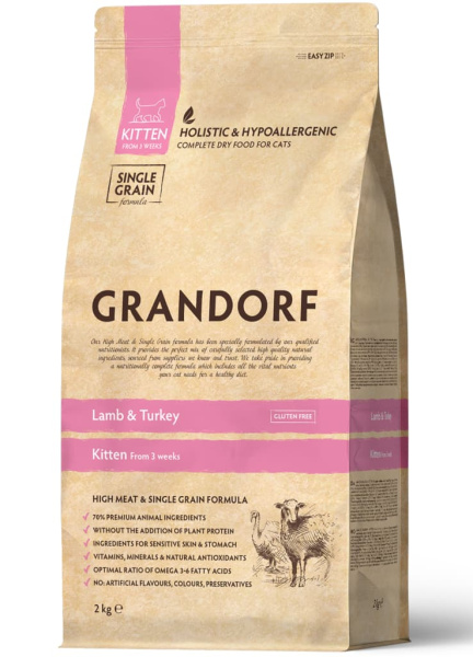 Сухой корм для котят Grandorf Kitten (ягненок, индейка) полнорационный корм для котят от 3 месяцев 