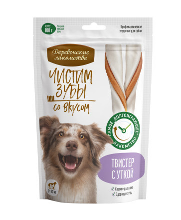 Деревенские лакомства для собак Зубочистики Чистим зубы Твистер с уткой 100 гр