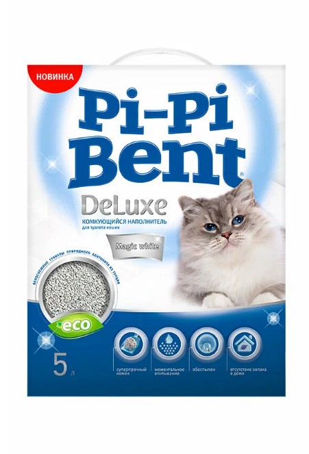 Наполнитель бентонитовый Pi-Pi-Bent Deluxe Magic White (без запаха) 5л.