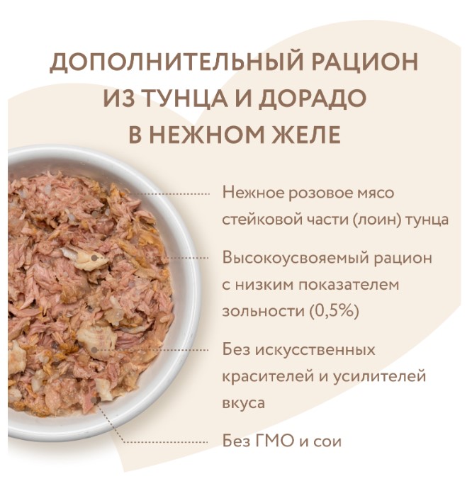 Влажный дополнительный корм Мнямс для кошек Тунец с дорадо в нежном желе