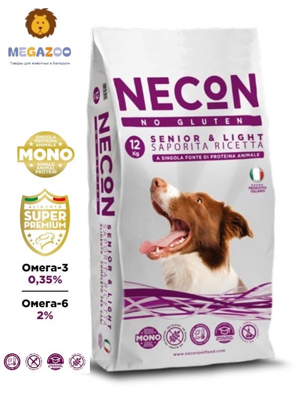 Сухой рацион для стареющих собак Necon Delicious Senior (свинина, рис) 