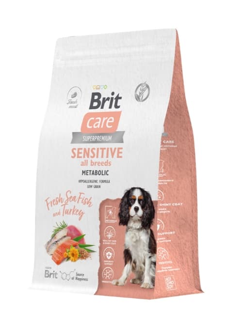 Сухой корм для собак Сухой корм для собак Brit Care Dog Adult Sensitive Metabolic (рыба, индейка)