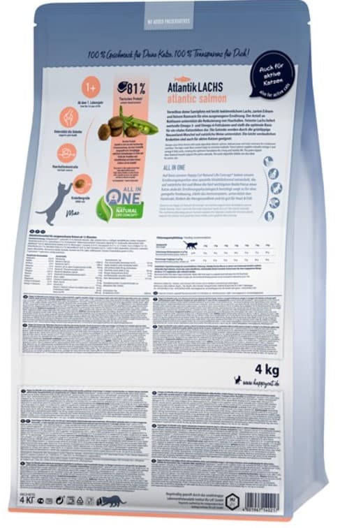 Сухой корм для кошек Happy Cat Culinary Atlantik-Lachs (лосось, горошек и розмарин) полнорационный корм для привередливых кошек 