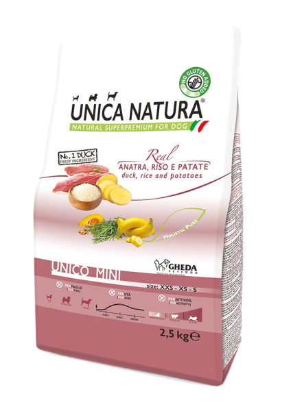 Питание для собак Сухой корм для собак Unica Natura Unico Mini (Утка, рис и картофель)