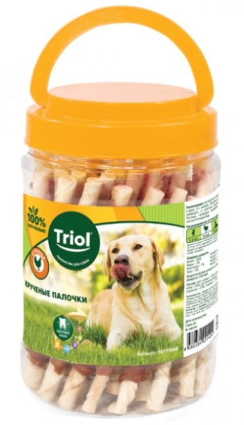 TRIOL Крученые палочки с курицей для собак 340 гр (банка) (10171045)