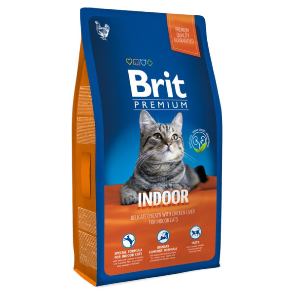 Сухой корм для кошек Brit Premium Cat Indoor (курица, печень) для кошек, содержащихся преимущественно в домашних условиях,