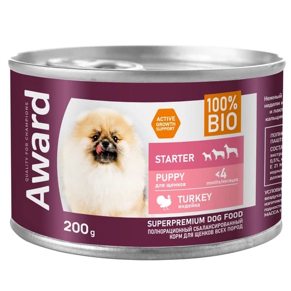 Консервированный корм для щенков и кормящих сук Award Puppy Starter (индейка)