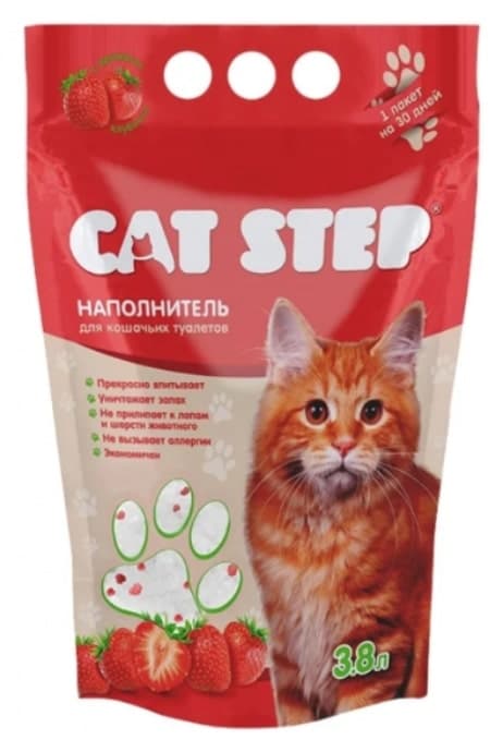 Силикагелевый наполнитель Cat Step "Клубника" 3.8 л для кошачьего лотка