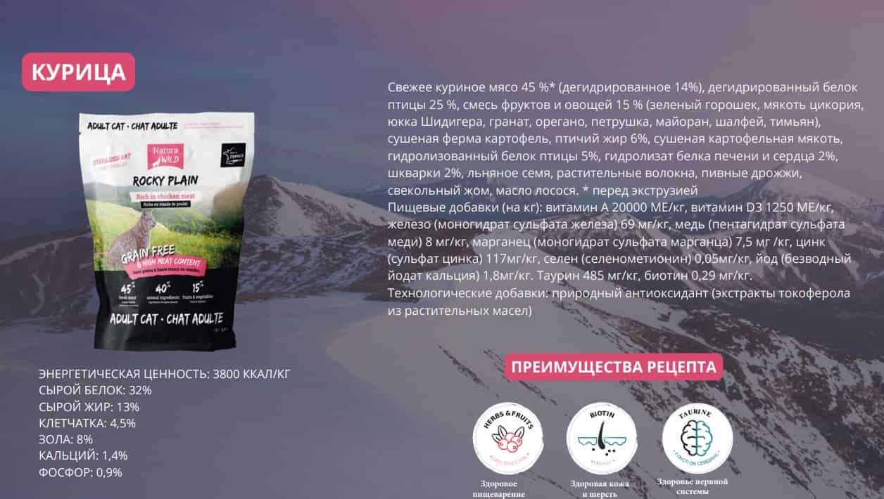 Пища для стерилизованных кошек Сухой корм для кошек Natura Wild Sterilised CAT Rocky Plain (курица)