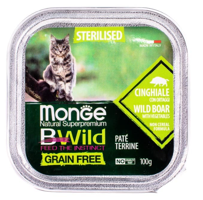 Влажный рацион для кошек Monge Cat BWild Sterilised Grain Free (кабан, овощи)