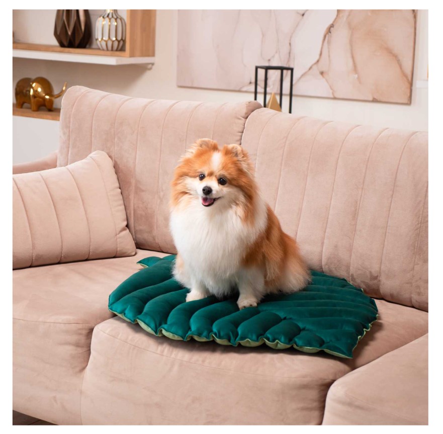 Лежанка Mr.Kranch для собак Листочек двусторонняя с имитацией кожи (зеленая)