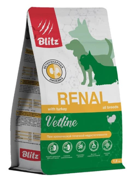 Каталог Сухой корм для собак BLITZ Dog Vetline Renal (индейка) для собак