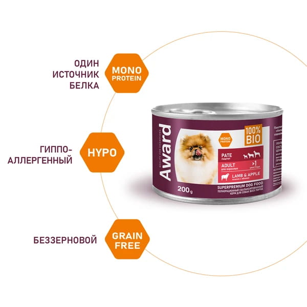 Мокрый корм для собак Award Dog (ягненок с яблоком)